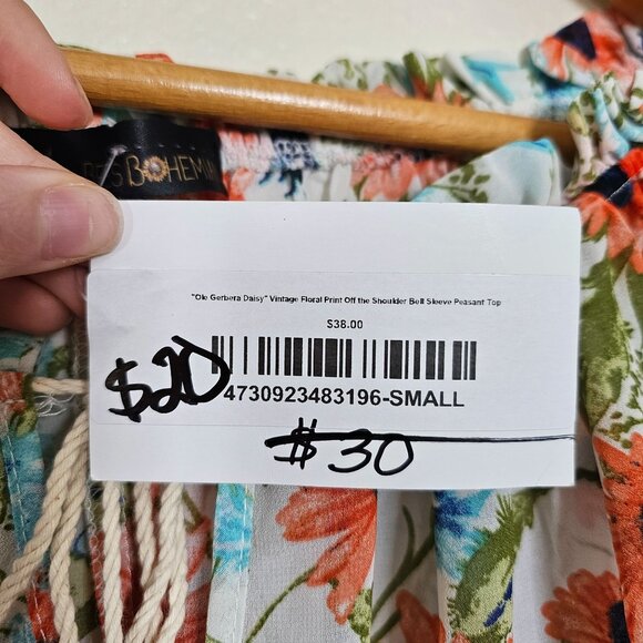 NWT Lil Bees Bohemian Daisy Print Off the Shoulder Bell Sleeve Peasant Top - S - Picture 8 of 9